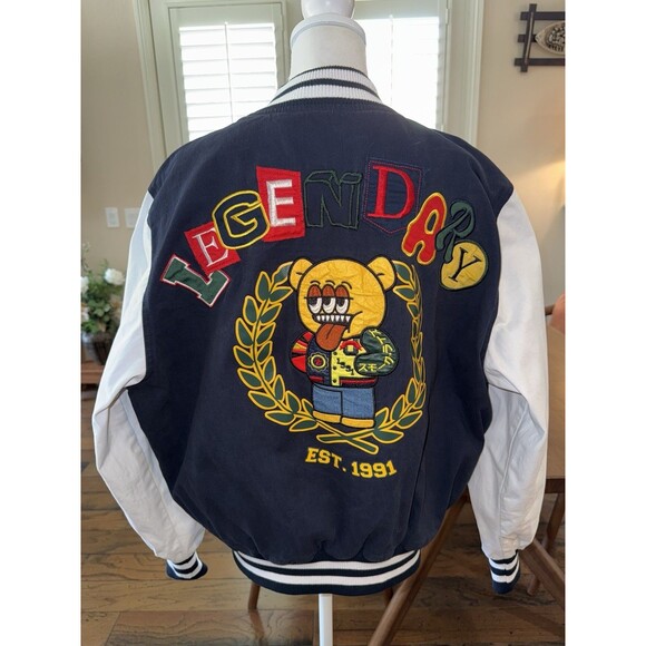 Smoke Rise Legendary Bear Varsity Jacket XL Navy White Embroidered Streetwear - Picture 9 of 13
